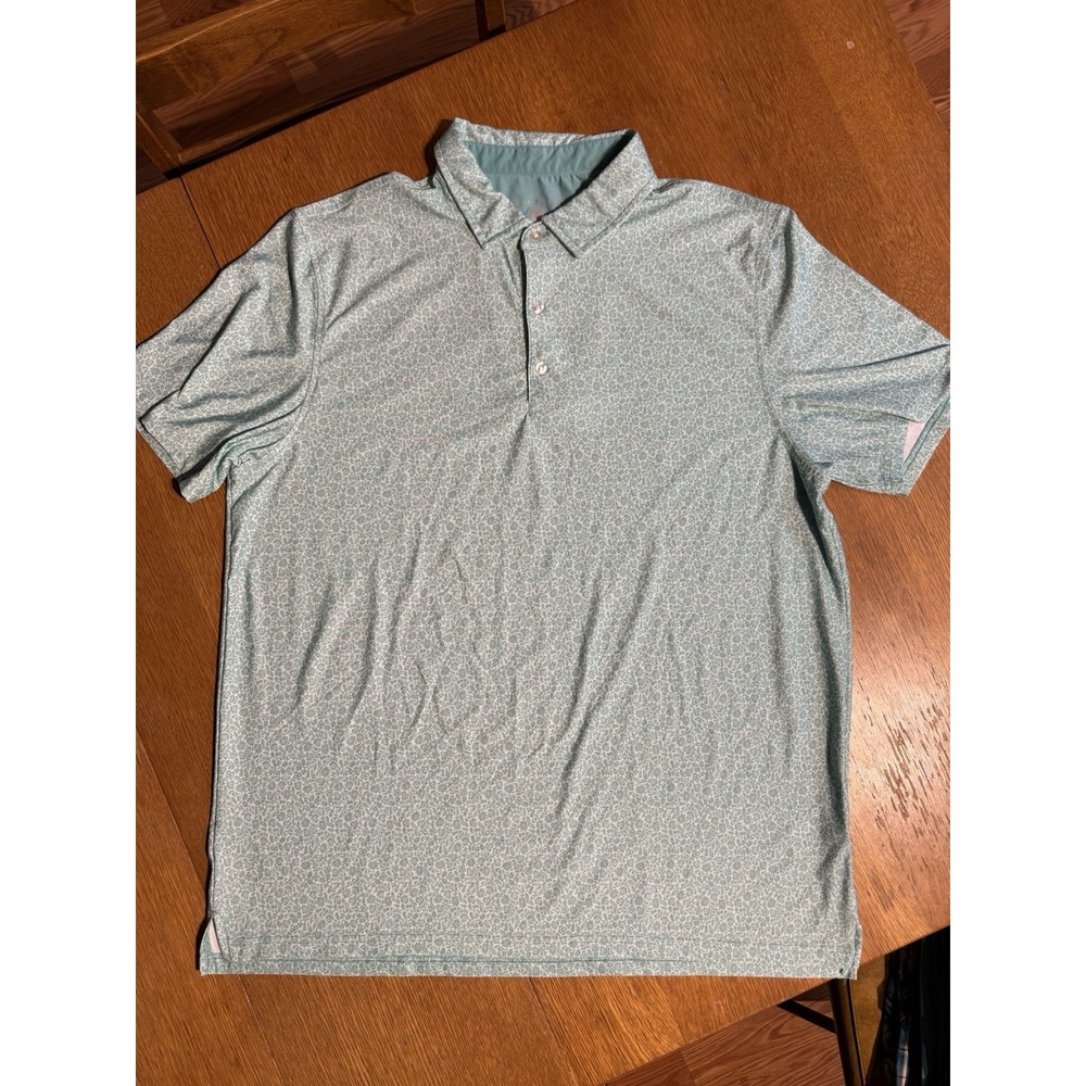 Hickey Freeman Mens Green Floral Polyester Spandex S/S Golf‎ Polo Shirt Size XL